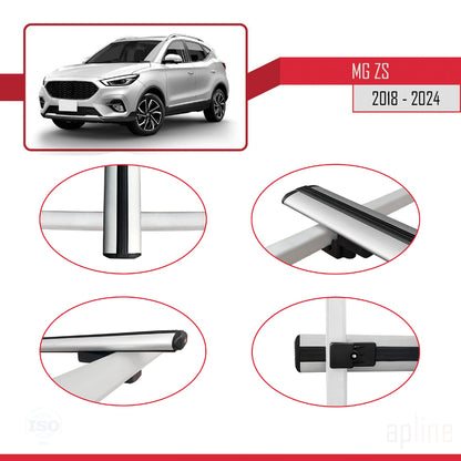 Compatible avec MG ZS 2018-2024 BASIC Model Barres de Toit Railing Porte-Bagages de Voiture Gris Aluminium 2 Barres