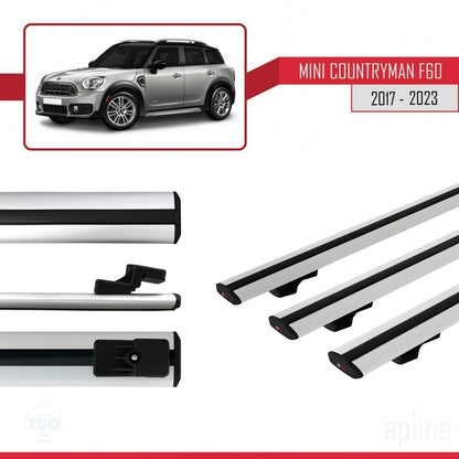 Compatible with Mini Countryman 2 (F60) 2017-2023 BASIC Model Car Roof Rack Cross Bar Grey Aluminium 3 Bars