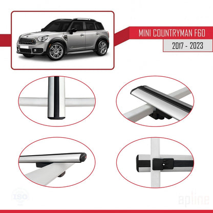 Compatible with Mini Countryman 2 (F60) 2017-2023 BASIC Model Car Roof Rack Cross Bar Grey Aluminium 3 Bars