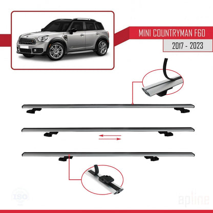 Compatible with Mini Countryman 2 (F60) 2017-2023 BASIC Model Car Roof Rack Cross Bar Grey Aluminium 3 Bars