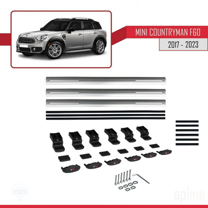Compatible with Mini Countryman 2 (F60) 2017-2023 BASIC Model Car Roof Rack Cross Bar Grey Aluminium 3 Bars