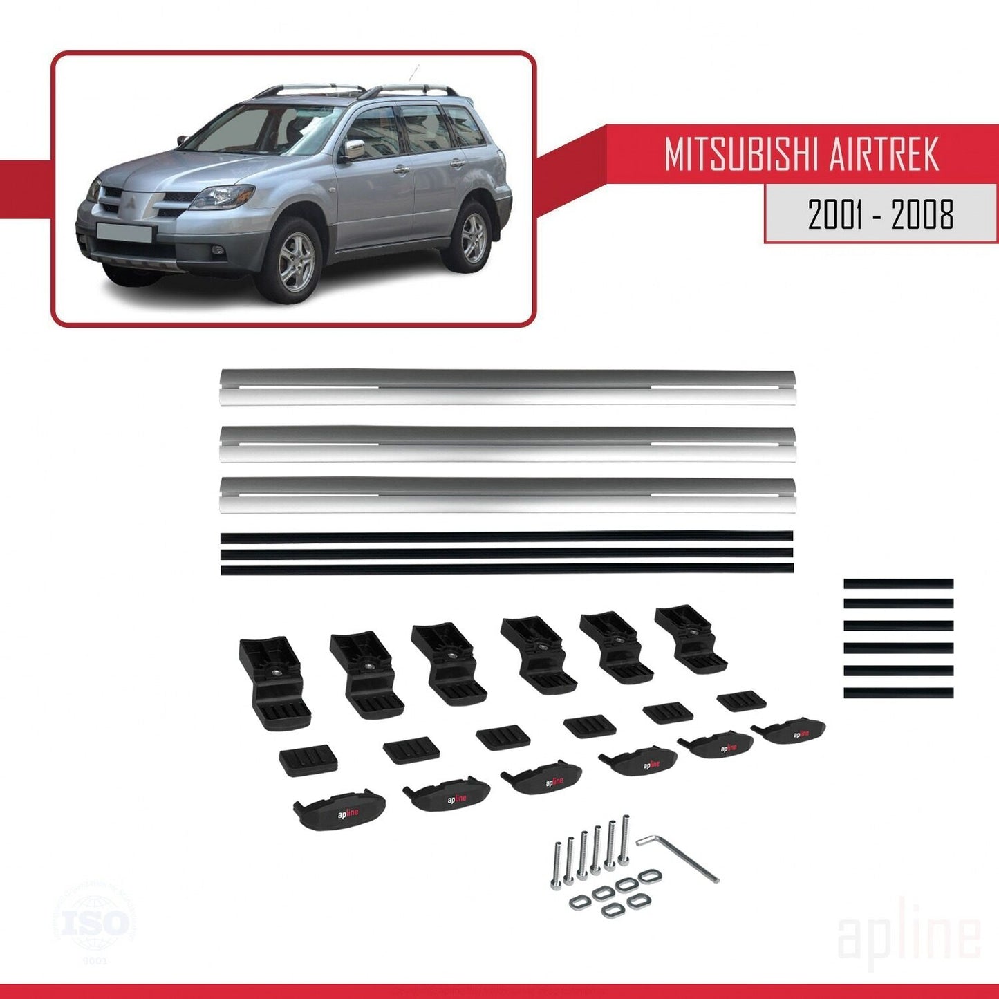 Compatible avec Mitsubishi Airtrek 2001-2008 BASIC Model Barres de Toit Railing Porte-Bagages de Voiture Gris Aluminium 3 Barres