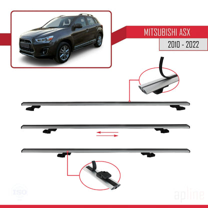Compatible avec Mitsubishi ASX (GA) 2010-2022 BASIC Model Barres de Toit Railing Porte-Bagages de Voiture Gris Aluminium 3 Barres