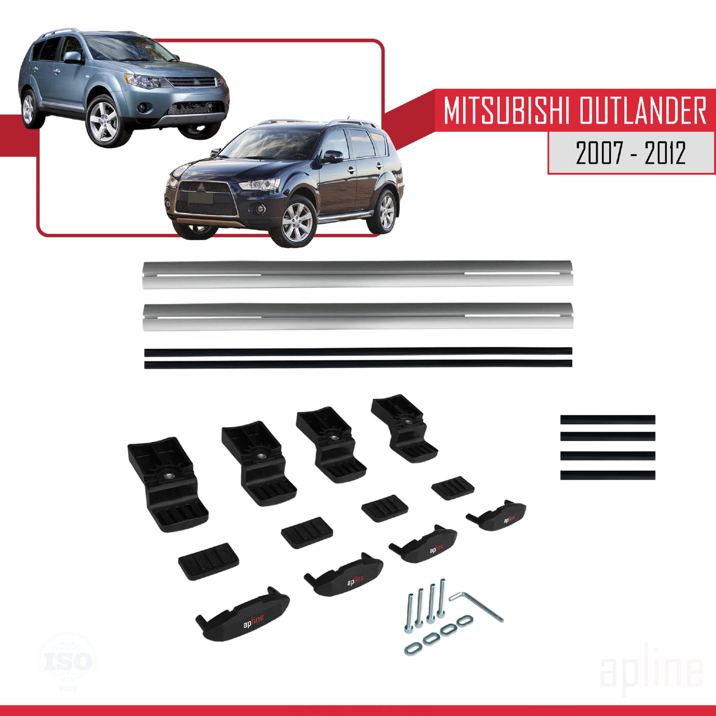 Compatible avec Mitsubishi Outlander 2 2007-2012 BASIC Model Barres de Toit Railing Porte-Bagages de Voiture Gris Aluminium 2 Barres