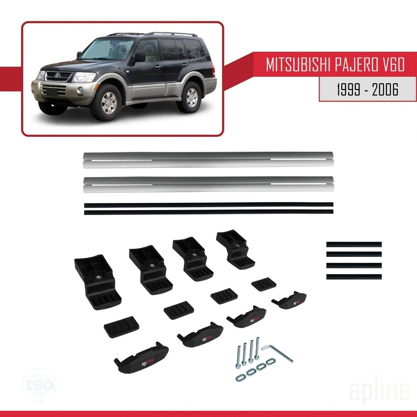 Compatible with Mitsubishi Pajero (V60) 5 Kapı 1999-2006 BASIC Model Car Roof Rack Cross Bar Grey Aluminium 2 Bars