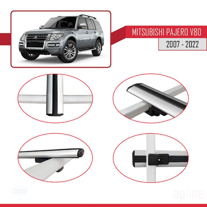 Compatible with Mitsubishi Pajero (V80) 2007-2022 BASIC Model Car Roof Rack Cross Bar Grey Aluminium 2 Bars