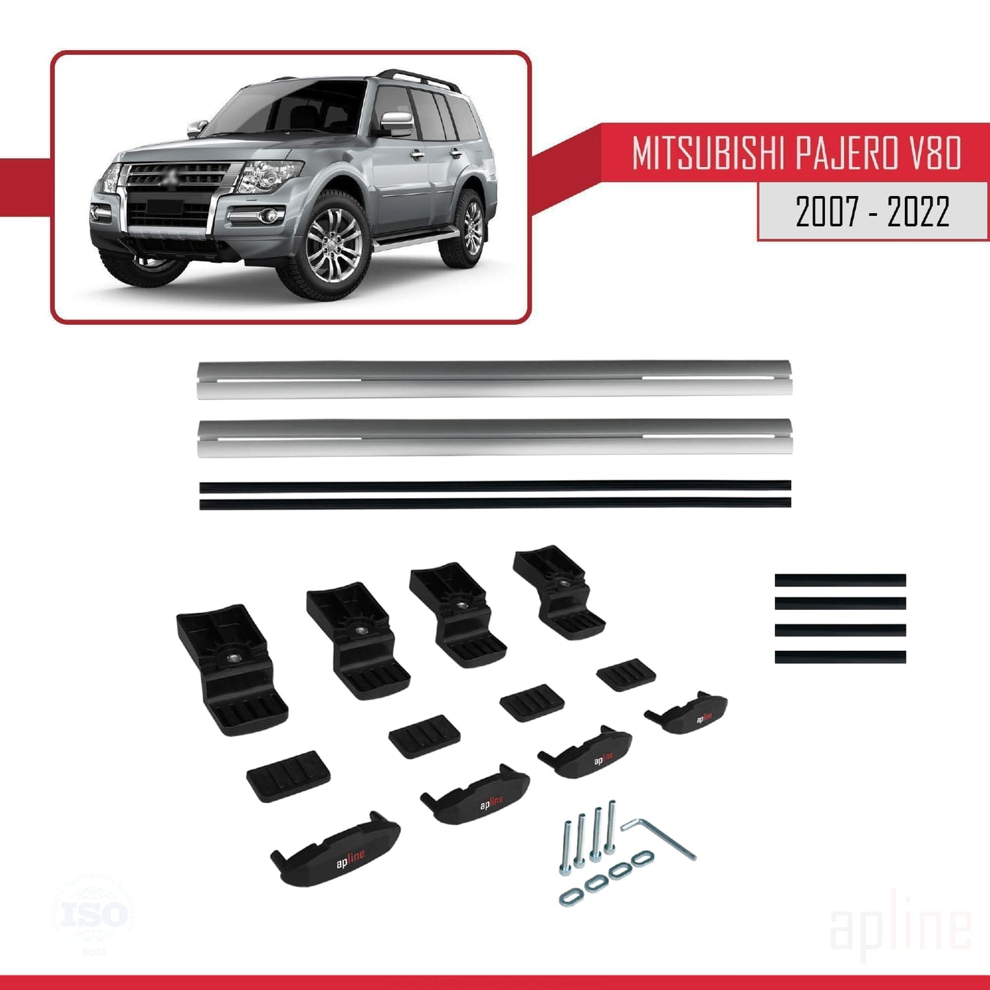 Compatible with Mitsubishi Pajero (V80) 2007-2022 BASIC Model Car Roof Rack Cross Bar Grey Aluminium 2 Bars
