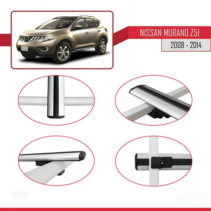 Compatible with Nissan Murano 2 (Z51) 2008-2014 BASIC Model Car Roof Rack Cross Bar Grey Aluminium 3 Bars