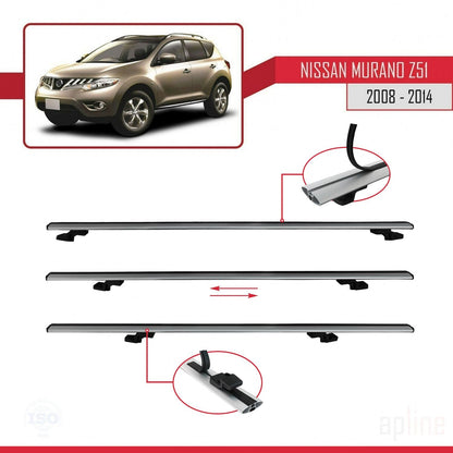 Compatible with Nissan Murano 2 (Z51) 2008-2014 BASIC Model Car Roof Rack Cross Bar Grey Aluminium 3 Bars