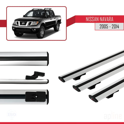 Compatible with Nissan Navara 3 (D40) 2005-2014 BASIC Model Car Roof Rack Cross Bar Grey Aluminium 3 Bars