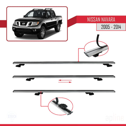Compatible with Nissan Navara 3 (D40) 2005-2014 BASIC Model Car Roof Rack Cross Bar Grey Aluminium 2 Bars