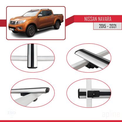 Compatible with Nissan Navara 4 (D23) 2015-2021 BASIC Model Car Roof Rack Cross Bar Grey Aluminium 3 Bars