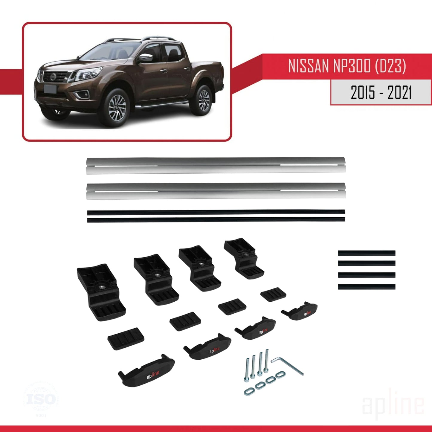 Compatible with Nissan NP300 (D23) 2015-2021 BASIC Model Car Roof Rack Cross Bar Grey Aluminium 2 Bars