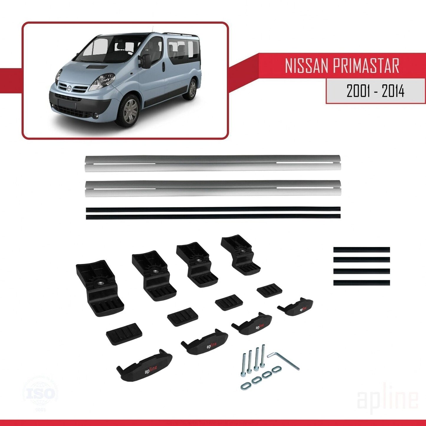 Compatible avec Nissan Primastar 2001-2014 BASIC Model Barres de Toit Railing Porte-Bagages de Voiture Gris Aluminium 2 Barres