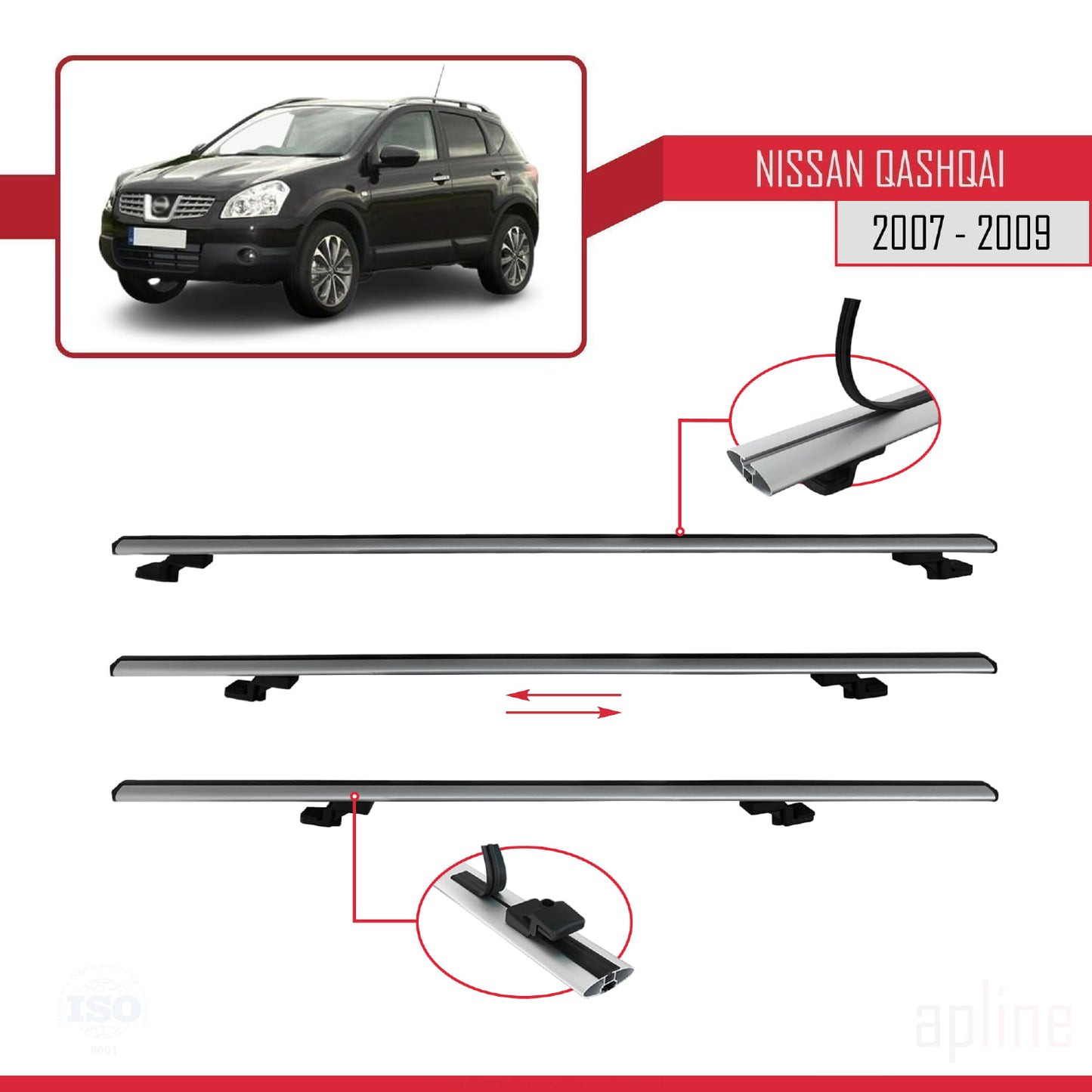 Compatible avec Nissan Qashqai (J10) Pre-Facelift 2007-2009 BASIC Model Barres de Toit Railing Porte-Bagages de Voiture Gris Aluminium 3 Barres