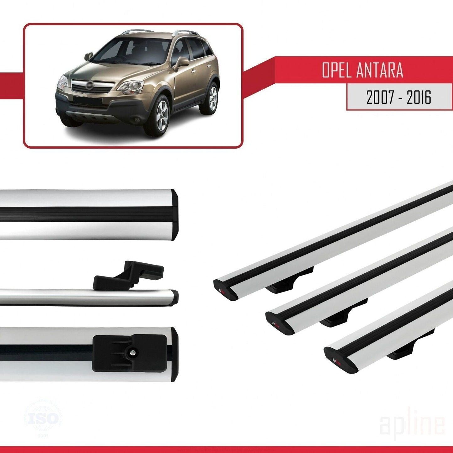 Compatible avec Opel Antara 2007-2016 BASIC Model Barres de Toit Railing Porte-Bagages de Voiture Gris Aluminium 3 Barres