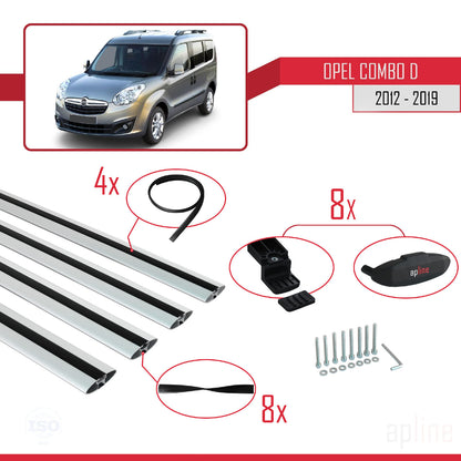 Compatible avec Opel Combo D 2012-2018 BASIC Model Barres de Toit Railing Porte-Bagages de Voiture Gris Aluminium 4 Barres