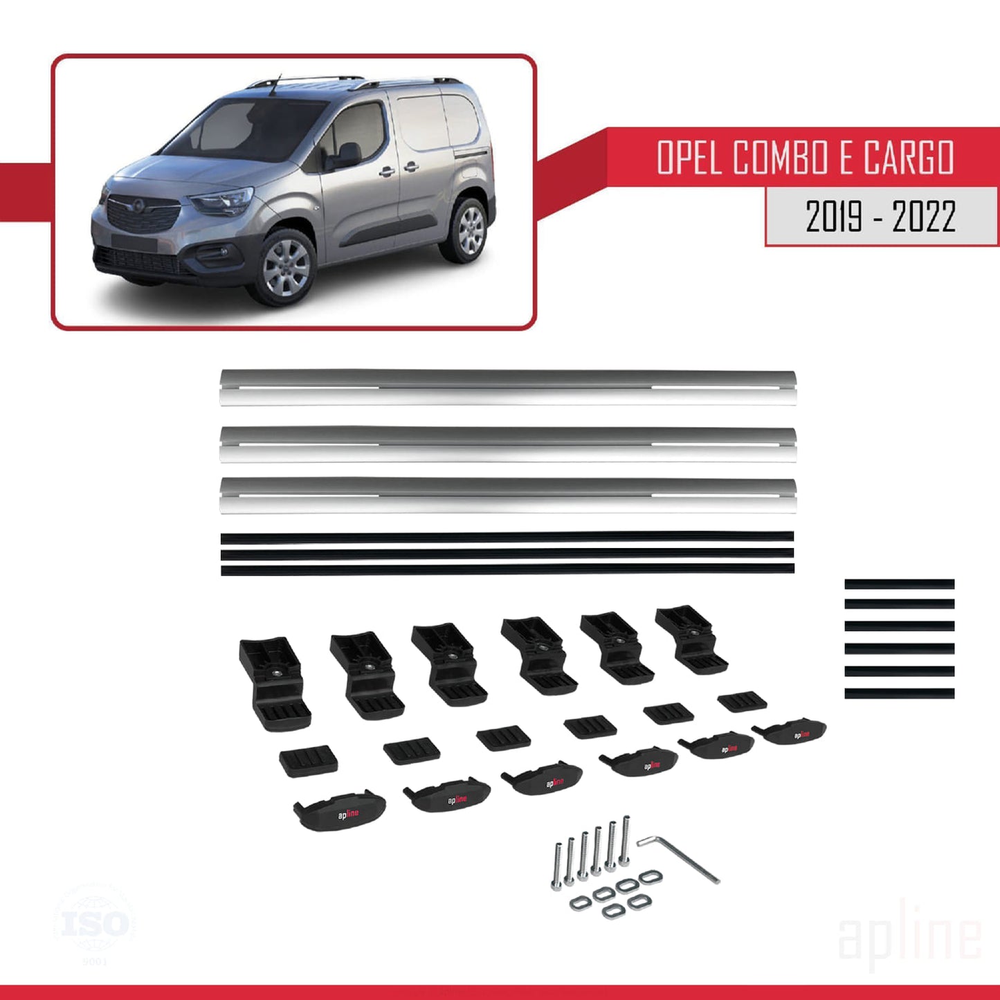 Compatible avec Opel Combo E Cargo 2019-2022 BASIC Model Barres de Toit Railing Porte-Bagages de Voiture Gris Aluminium 3 Barres