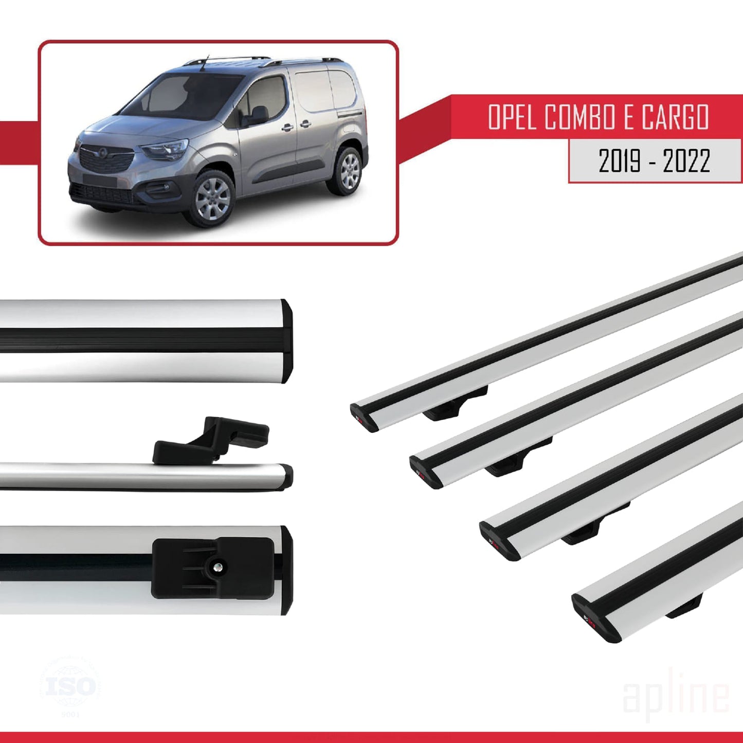 Compatible avec Opel Combo E Cargo 2019-2022 BASIC Model Barres de Toit Railing Porte-Bagages de Voiture Gris Aluminium 4 Barres