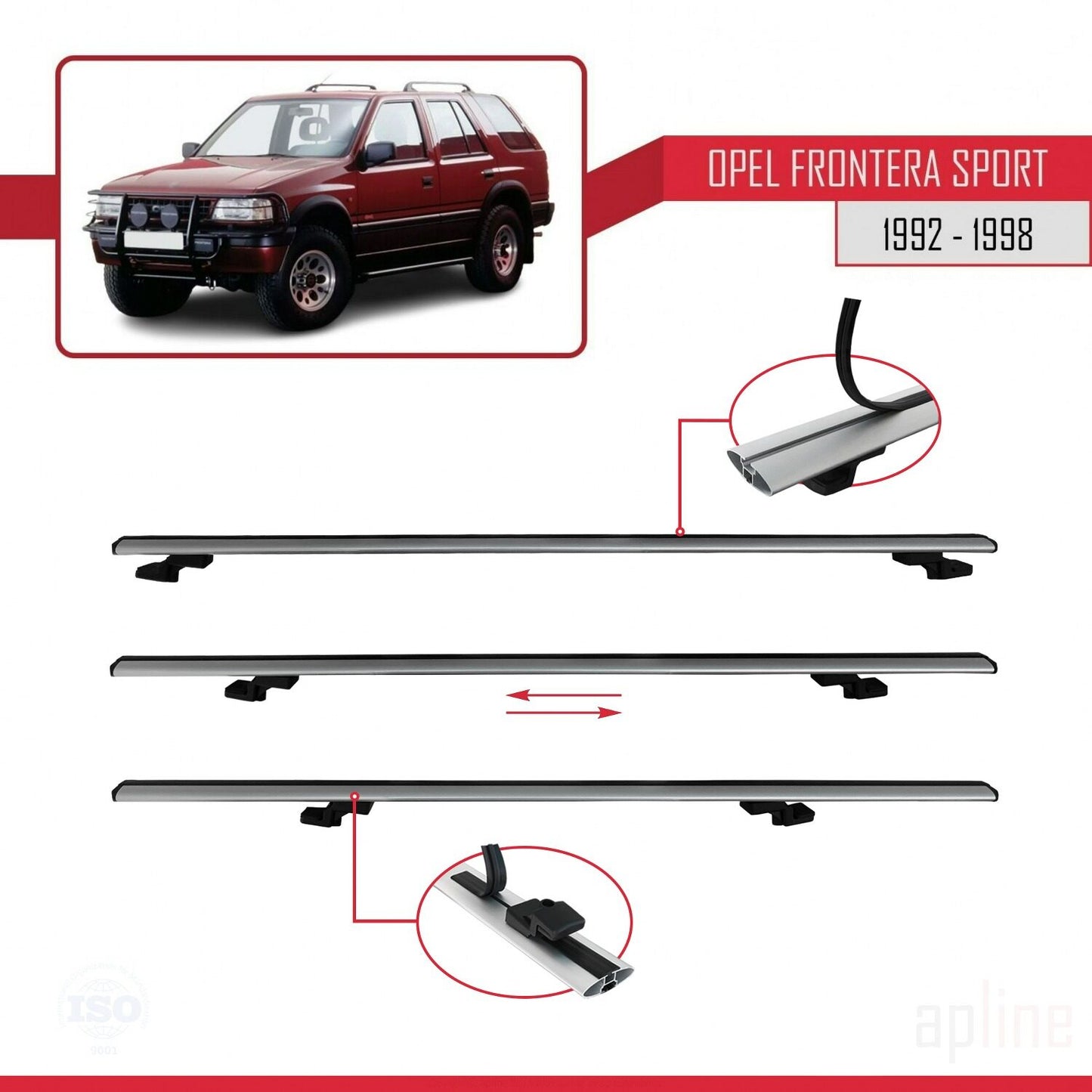 Compatible avec Opel Frontera Sport 1992-1998 BASIC Model Barres de Toit Railing Porte-Bagages de Voiture Gris Aluminium 3 Barres