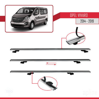 Compatible avec Opel Vivaro B 2014-2019 BASIC Model Barres de Toit Railing Porte-Bagages de Voiture Gris Aluminium 4 Barres