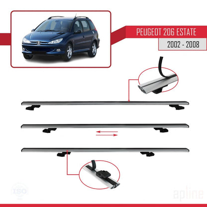 Compatible avec Peugeot 206 Break 2002-2008 BASIC Model Barres de Toit Railing Porte-Bagages de Voiture Gris Aluminium 2 Barres
