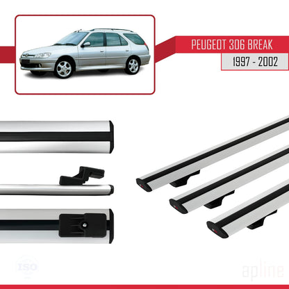 Compatible avec Peugeot 306 Break 1997-2002 BASIC Model Barres de Toit Railing Porte-Bagages de Voiture Gris Aluminium 3 Barres