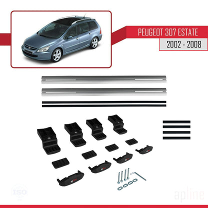 Compatible avec Peugeot 307 Break 2002-2008 BASIC Model Barres de Toit Railing Porte-Bagages de Voiture Gris Aluminium 2 Barres