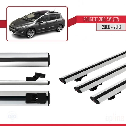 Compatible avec Peugeot 308 (T7) Break 2008-2013 BASIC Model Barres de Toit Railing Porte-Bagages de Voiture Gris Aluminium 3 Barres