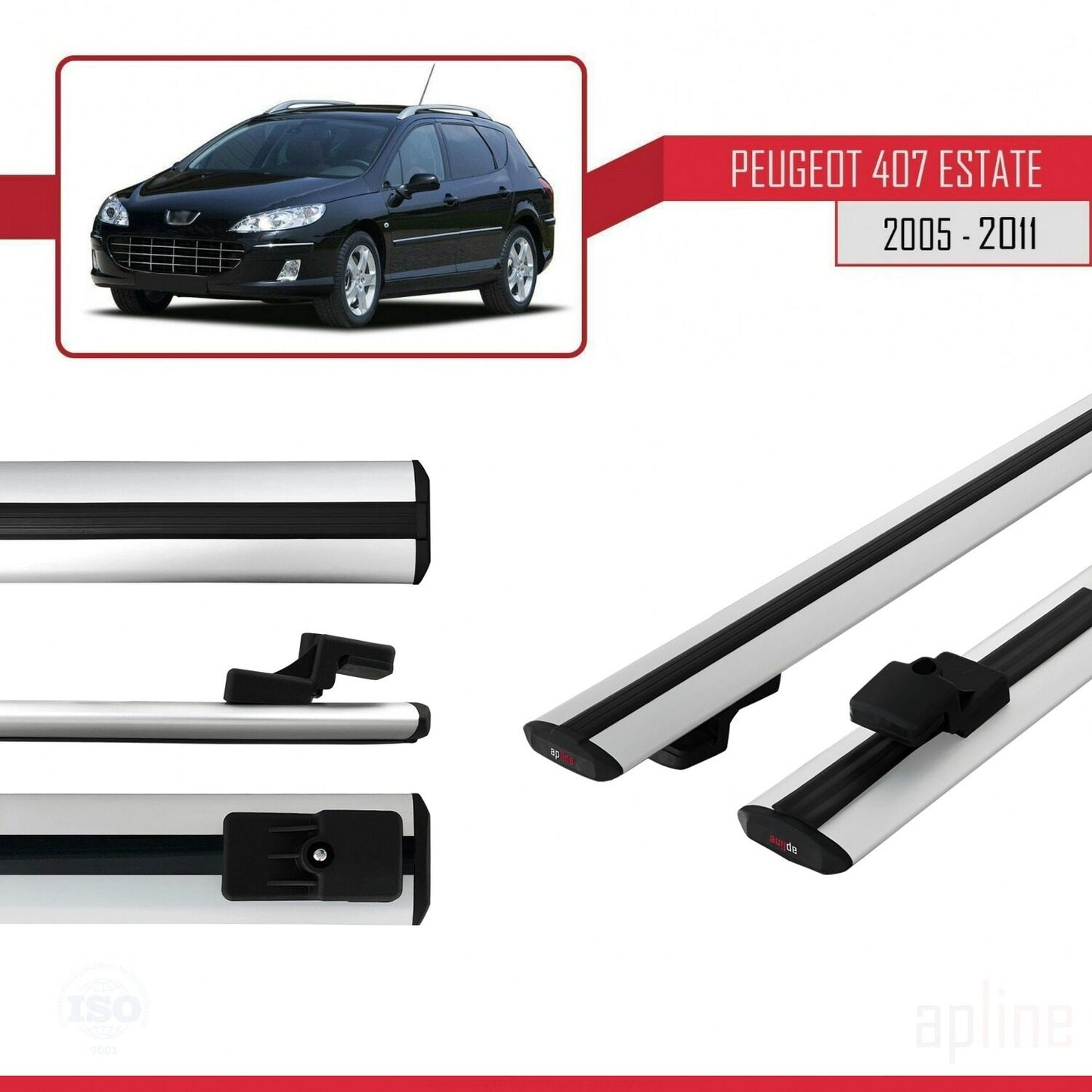 Compatible avec Peugeot 407 Break 2005-2011 BASIC Model Barres de Toit Railing Porte-Bagages de Voiture Gris Aluminium 2 Barres