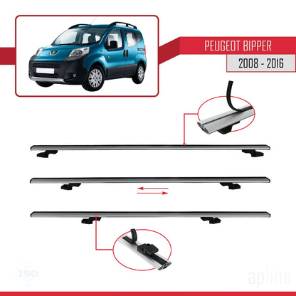 Compatible with Peugeot Bipper 2008-2017 BASIC Model Car Roof Rack Cross Bar Grey Aluminium 4 Bars
