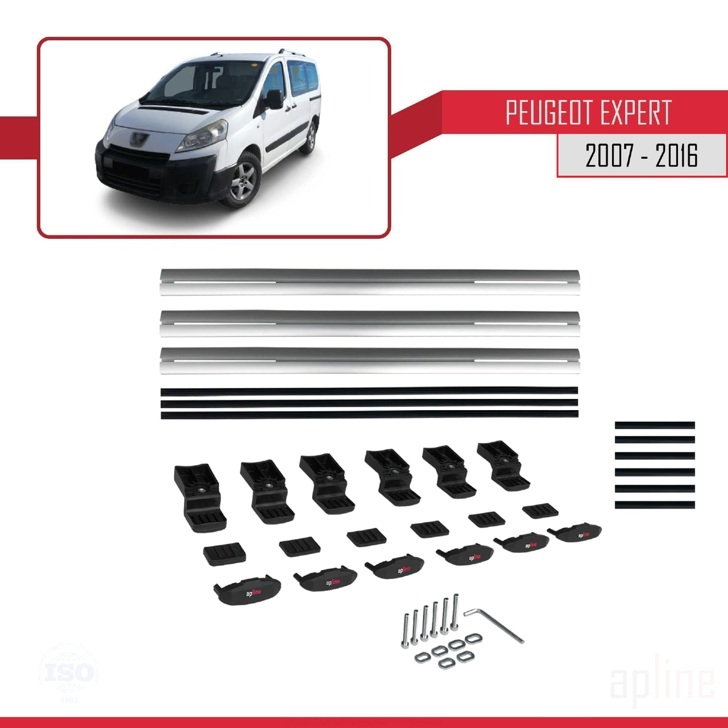 Compatible avec Peugeot Expert 2 2007-2016 BASIC Model Barres de Toit Railing Porte-Bagages de Voiture Gris Aluminium 3 Barres