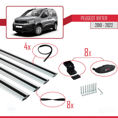 Compatible with Peugeot Rifter 2019-2022 BASIC Model Car Roof Rack Cross Bar Grey Aluminium 4 Bars