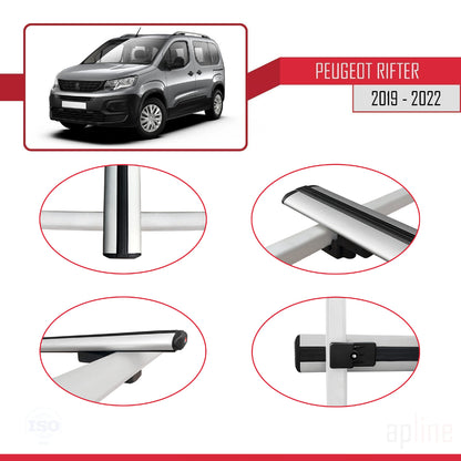 Compatible with Peugeot Rifter 2019-2022 BASIC Model Car Roof Rack Cross Bar Grey Aluminium 2 Bars