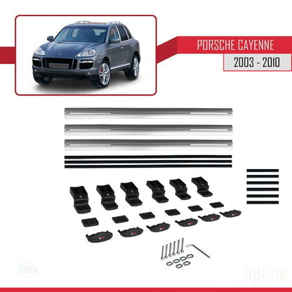 Compatible with Porsche Cayenne (9PA) 2003-2010 BASIC Model Car Roof Rack Cross Bar Grey Aluminium 3 Bars