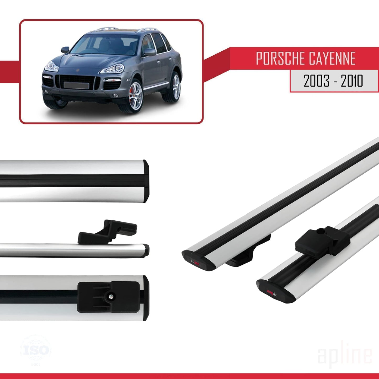 Compatible with Porsche Cayenne (9PA) 2003-2010 BASIC Model Car Roof Rack Cross Bar Grey Aluminium 2 Bars