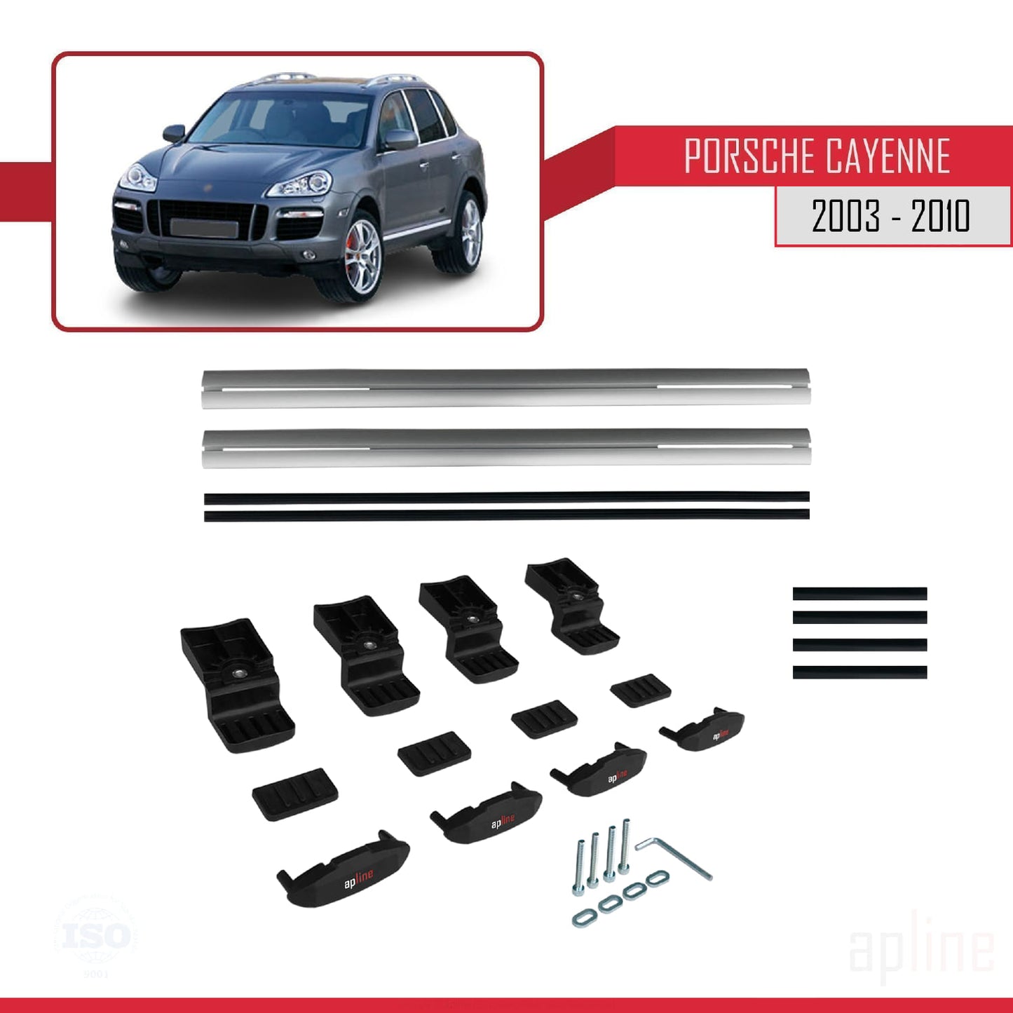 Compatible with Porsche Cayenne (9PA) 2003-2010 BASIC Model Car Roof Rack Cross Bar Grey Aluminium 2 Bars