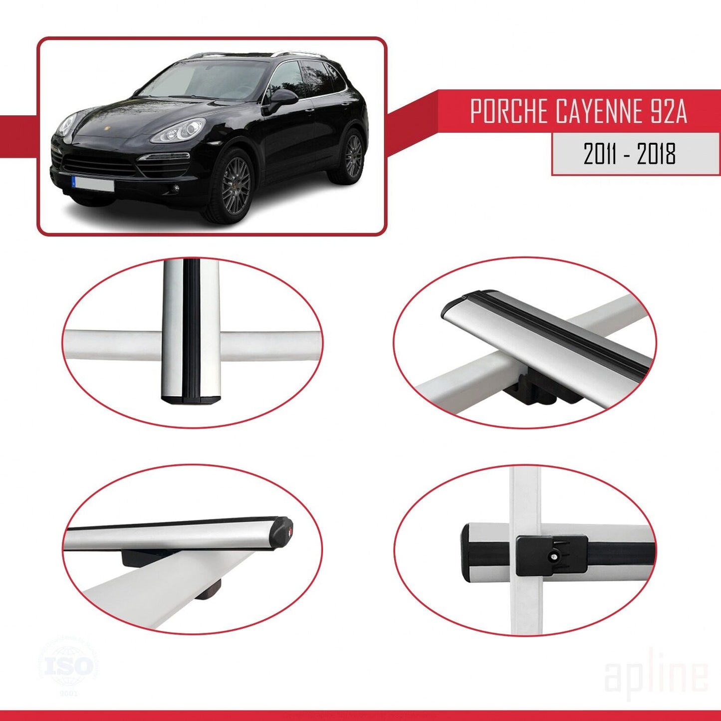 Compatible with Porsche Cayenne 2 (92A) 2011-2018 BASIC Model Car Roof Rack Cross Bar Grey Aluminium 3 Bars