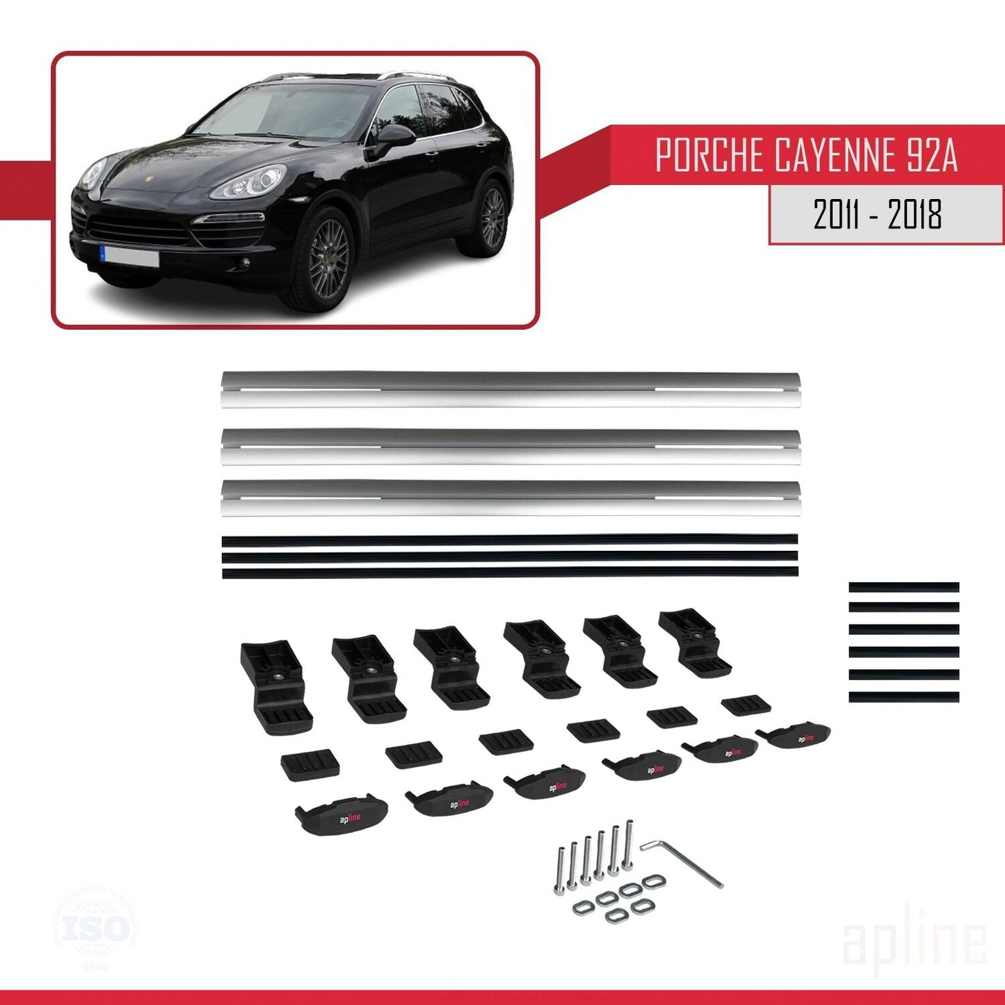 Compatible with Porsche Cayenne 2 (92A) 2011-2018 BASIC Model Car Roof Rack Cross Bar Grey Aluminium 3 Bars