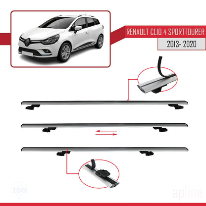 Compatible avec Renault Clio 4 ST 2013-2020 BASIC Model Barres de Toit Railing Porte-Bagages de Voiture Gris Aluminium 3 Barres
