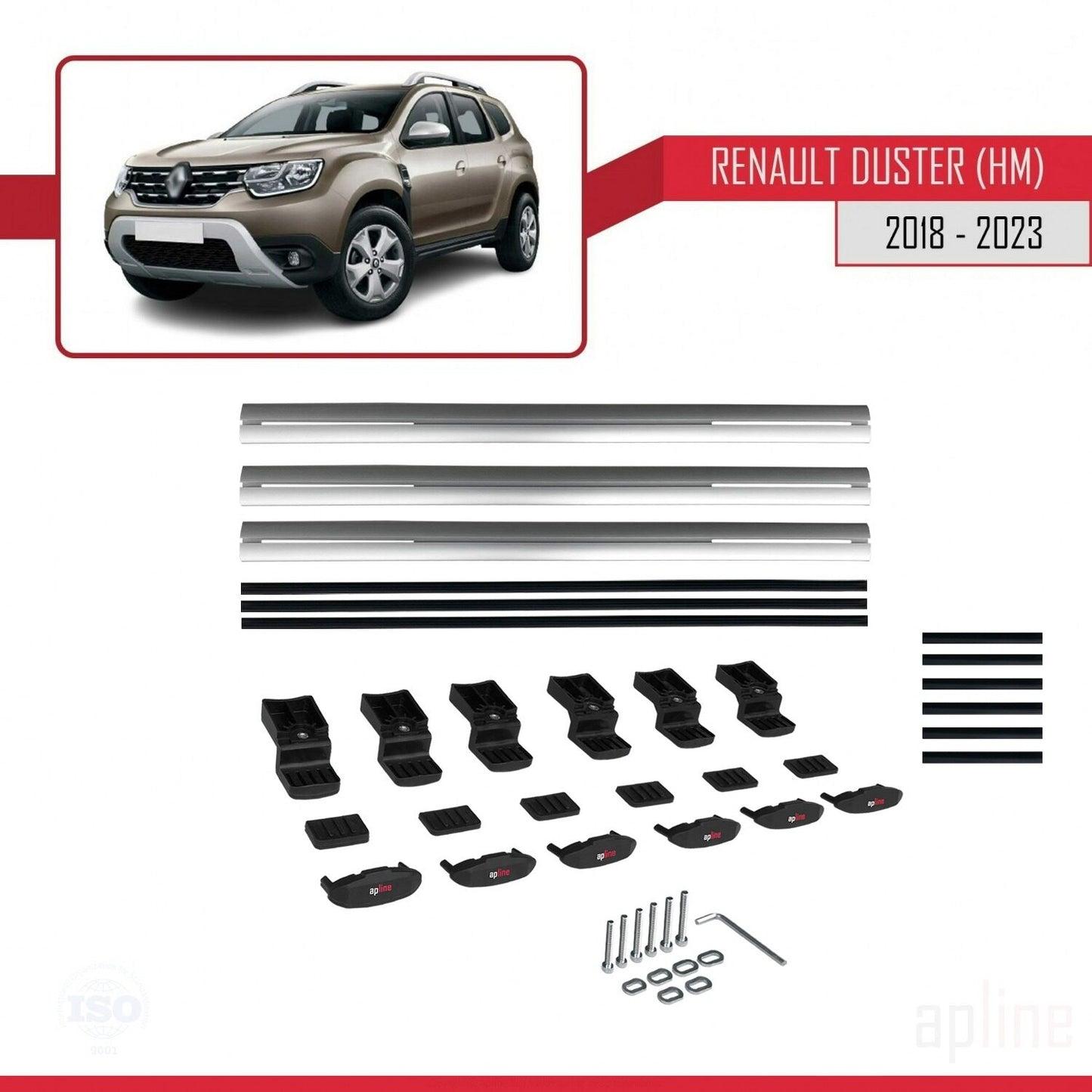 Compatible avec Renault Duster 2 (HM) 2018-2024 BASIC Model Barres de Toit Railing Porte-Bagages de Voiture Gris Aluminium 3 Barres