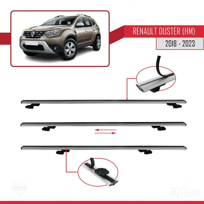Compatible with Renault Duster 2 (HM) 2018-2024 BASIC Model Car Roof Rack Cross Bar Grey Aluminium 2 Bars