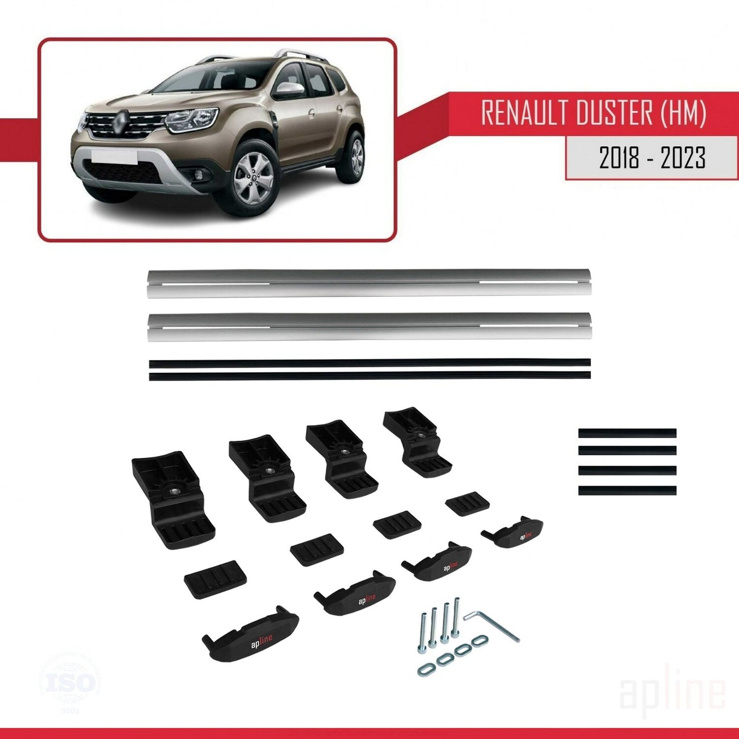 Compatible with Renault Duster 2 (HM) 2018-2024 BASIC Model Car Roof Rack Cross Bar Grey Aluminium 2 Bars