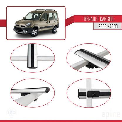 Compatible avec Renault Kangoo (X76) Post-Facelift 2003-2008 BASIC Model Barres de Toit Railing Porte-Bagages de Voiture Gris Aluminium 2 Barres
