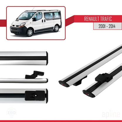 Compatible avec Renault Trafic 2 (X83) 2001-2014 BASIC Model Barres de Toit Railing Porte-Bagages de Voiture Gris Aluminium 2 Barres