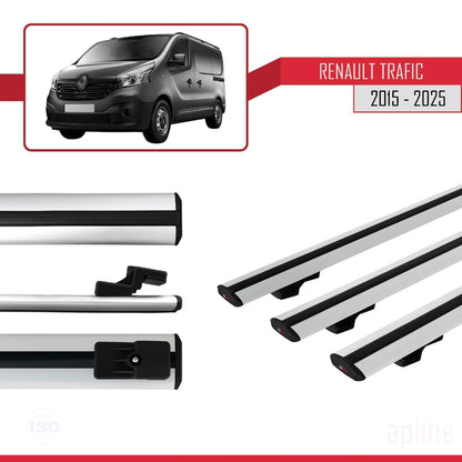 Compatible avec Renault Trafic 3 (X82) 2015-2025 BASIC Model Barres de Toit Railing Porte-Bagages de Voiture Gris Aluminium 3 Barres