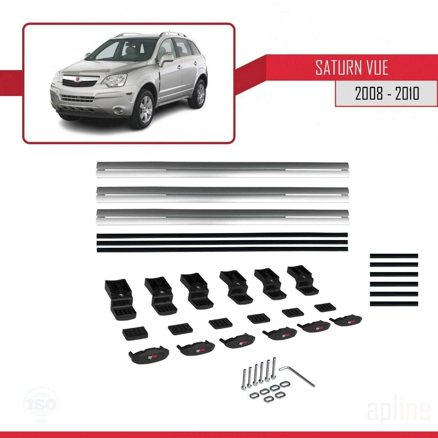 Compatible avec Saturn Vue 2 2008-2010 BASIC Model Barres de Toit Railing Porte-Bagages de Voiture Gris Aluminium 3 Barres