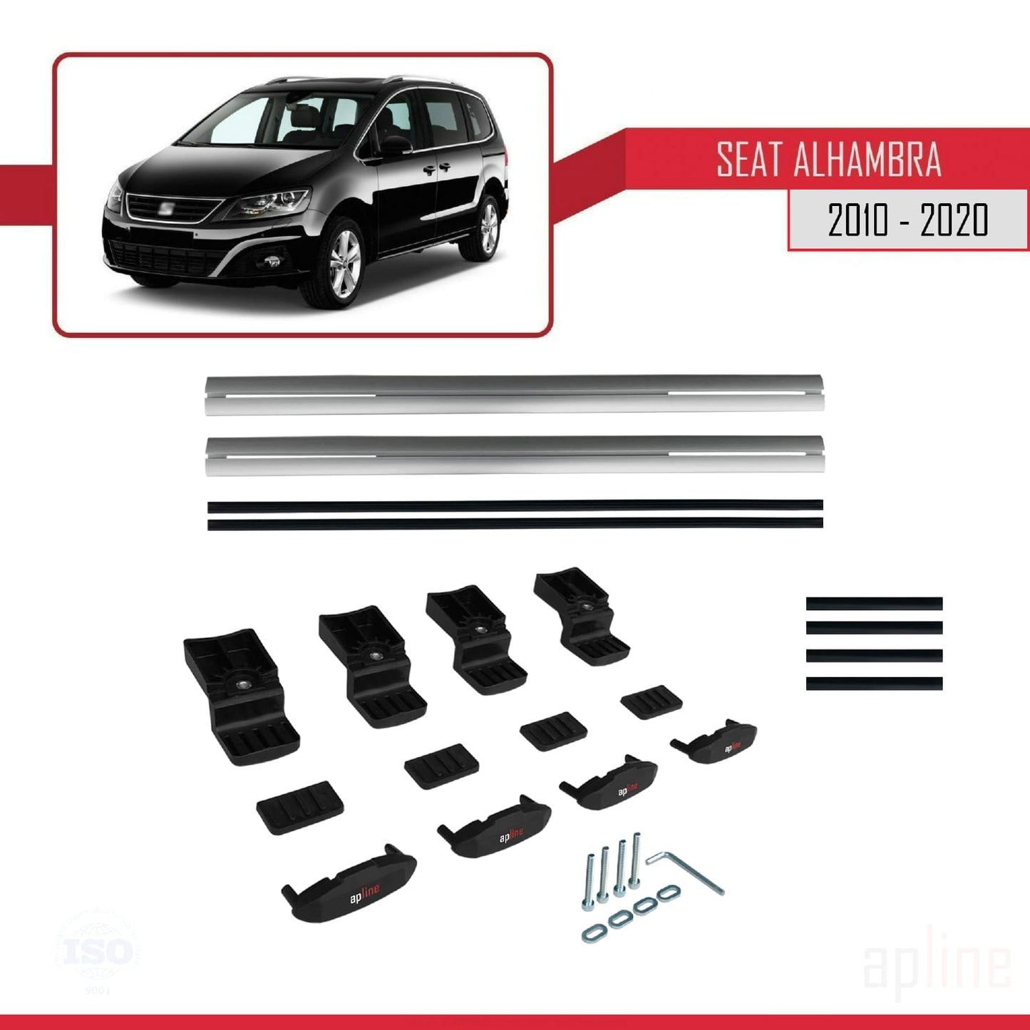 Compatible with Seat Alhambra 2 (7N) 2010-2020 BASIC Model Car Roof Rack Cross Bar Grey Aluminium 2 Bars