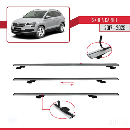 Compatible with Skoda Karoq 2017-2025 BASIC Model Car Roof Rack Cross Bar Grey Aluminium 3 Bars