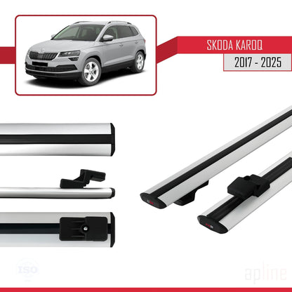 Compatible avec Skoda Karoq 2017-2025 BASIC Model Barres de Toit Railing Porte-Bagages de Voiture Gris Aluminium 2 Barres